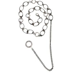 Y2K Belly Chain Silver Belt with Rhinestone Accents‎ Waist Hip Dress Accessory